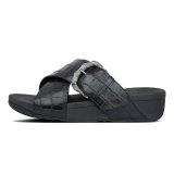 LULU CROCO SLIDES - ALL BLACK