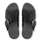 LULU CROCO SLIDES - ALL BLACK