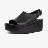 ELOISE BACK STRAP LEATHER WEDGES - ALL BLACK