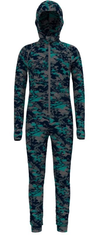 ONE PIECE SUIT ACTIVE WARM ECO KIDS CAMO - ODLO STEEL GREY MELANGE / JADED