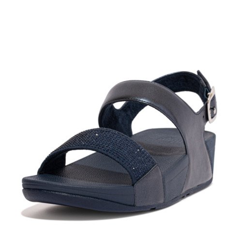 LULU CRYSTAL EMBELLISHED BACK-STRAP SANDALS - MIDNIGHT NAVY