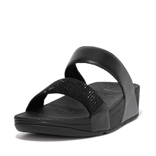 LULU CRYSTAL EMBELLISHED SLIDES - ALL BLACK
