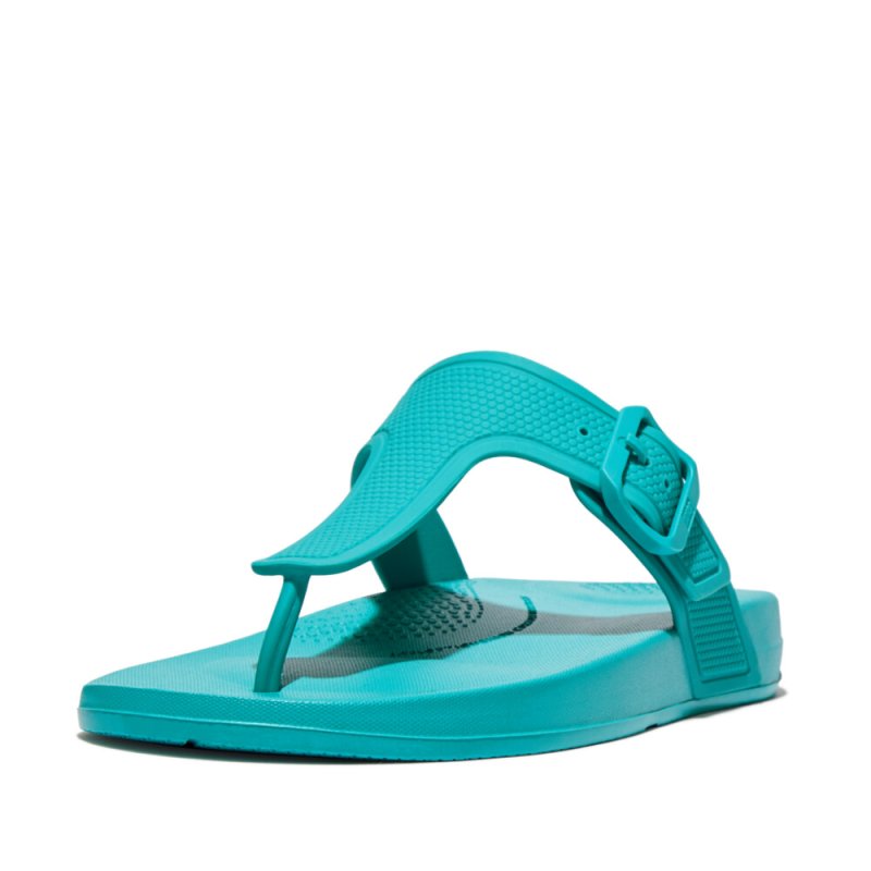 iQUSHION ADJUSTABLE BUCKLE FLIP-FLOPS - Tahiti Blue - DROP 10