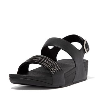 LULU LASERCRYSTAL LEATHER BACK-STRAP SANDALS - ALL BLACK 
