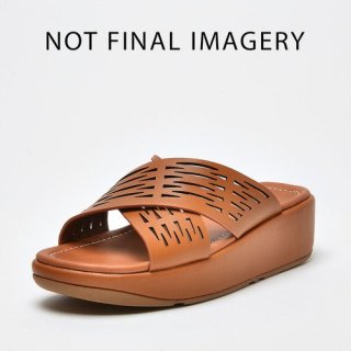 LULU SLEEK LASER-CUT LEATHER CROSS SLIDES - LIGHT TAN