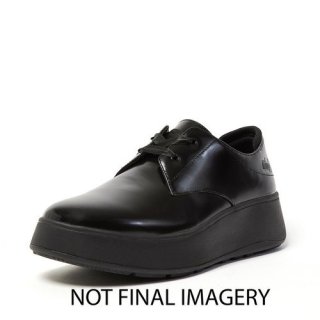F-MODE LEATHER FLATFORM LACE-UP DERBIES - ALL BLACK