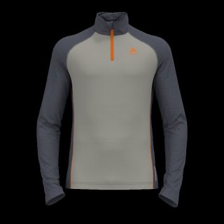 BL TOP TURTLE NECK L/S HALF ZIP NATURAL - SILVER CLOUD / INDIA INK MELANGE
