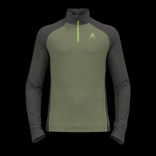 BL TOP TURTLE NECK L/S HALF ZIP NATURAL - MATTE GREEN / DARK GREY MELANGE