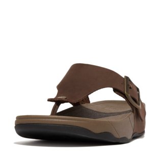 TRAKK II MENS BUCKLE LEATHER TOE-POST SANDALS - Chocolate Brown - DROP 10