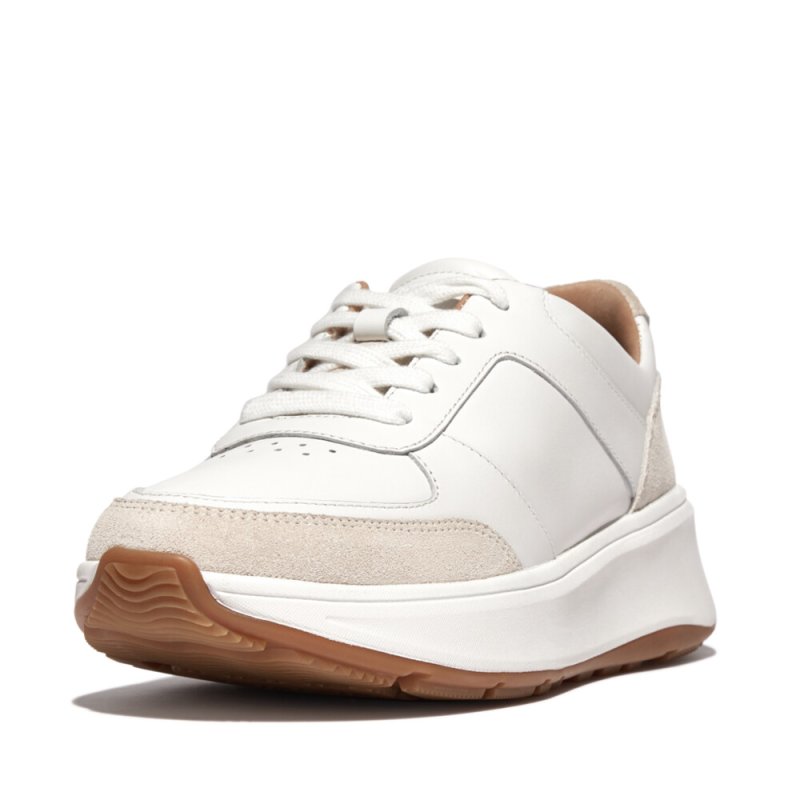 F-MODE LEATHER/SUEDE FLATFORM SNEAKERS - Urban White - DROP 9