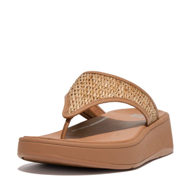 F-MODE WOVEN-RAFFIA FLATFORM TOE-POST SANDALS - Latte Tan/Ivory - DROP 11