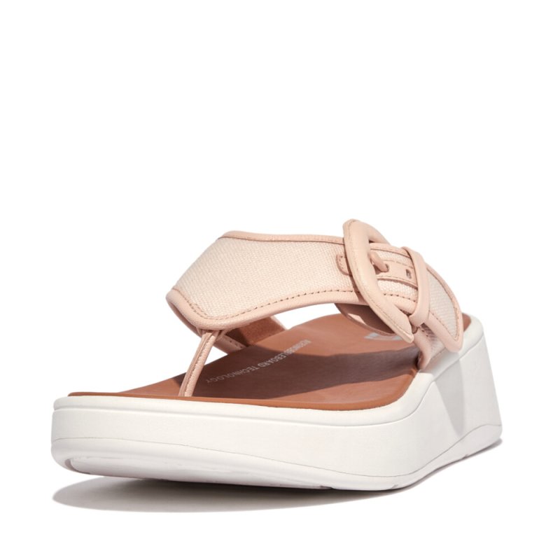 F-MODE BUCKLE CANVAS FLATFORM TOE-POST SANDALS - Rose Foam - DROP 11