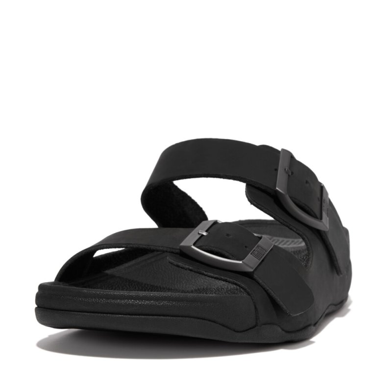 GOGH MOC MENS BUCKLE LEATHER SLIDES - Black - DROP 10