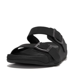 GOGH MOC MENS BUCKLE LEATHER SLIDES - Black - DROP 10